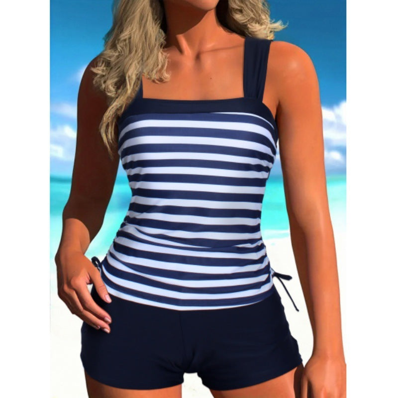 Plus Size Bikini Boxers Split Printed Swimwear