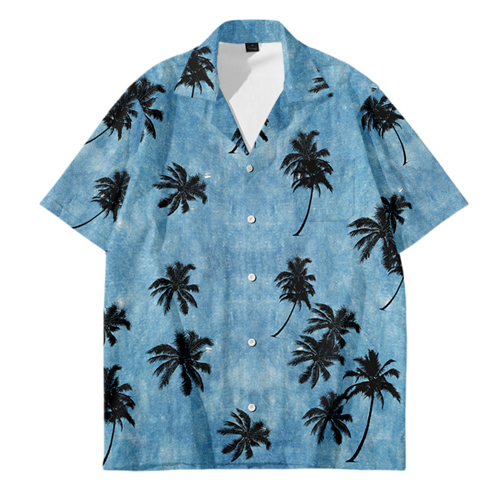 Men's Oversized Hawaiian Palm Pocket Shirt