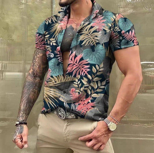 Hawaiian Short Sleeve Shirt Men's Lapel Shirt