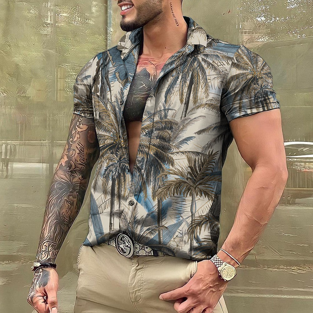 Hawaiian Short Sleeve Shirt Men's Lapel Shirt
